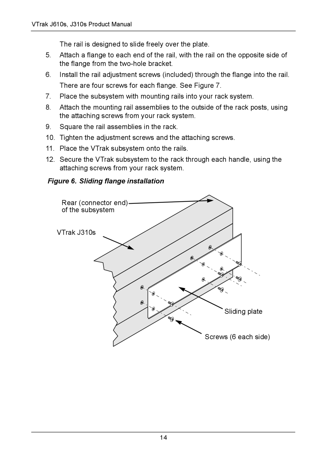 Promise Technology J610S, J310S manual Sliding flange installation 