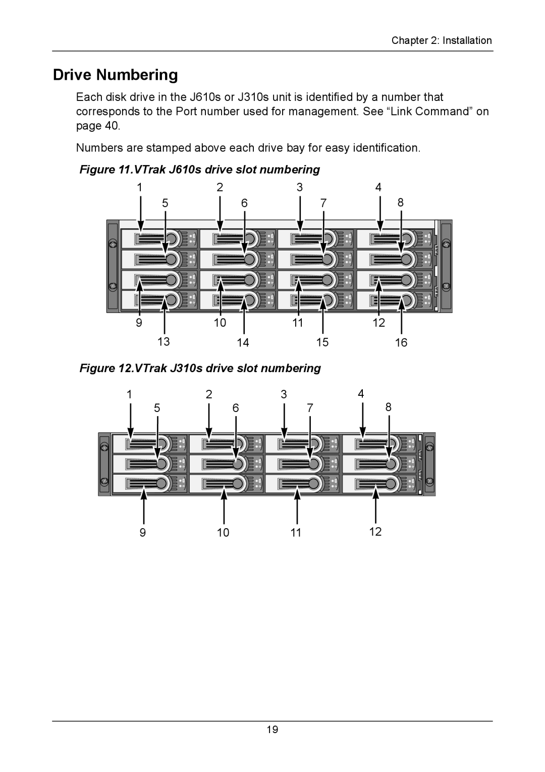 Promise Technology J310S, J610S manual Drive Numbering, VTrak J610s drive slot numbering 