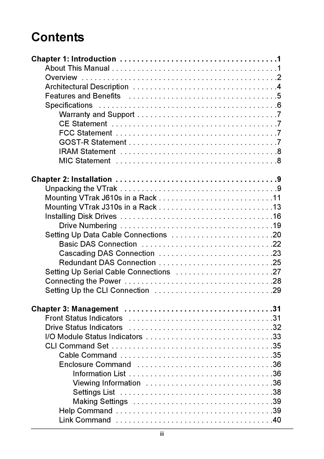 Promise Technology J310S, J610S manual Contents 