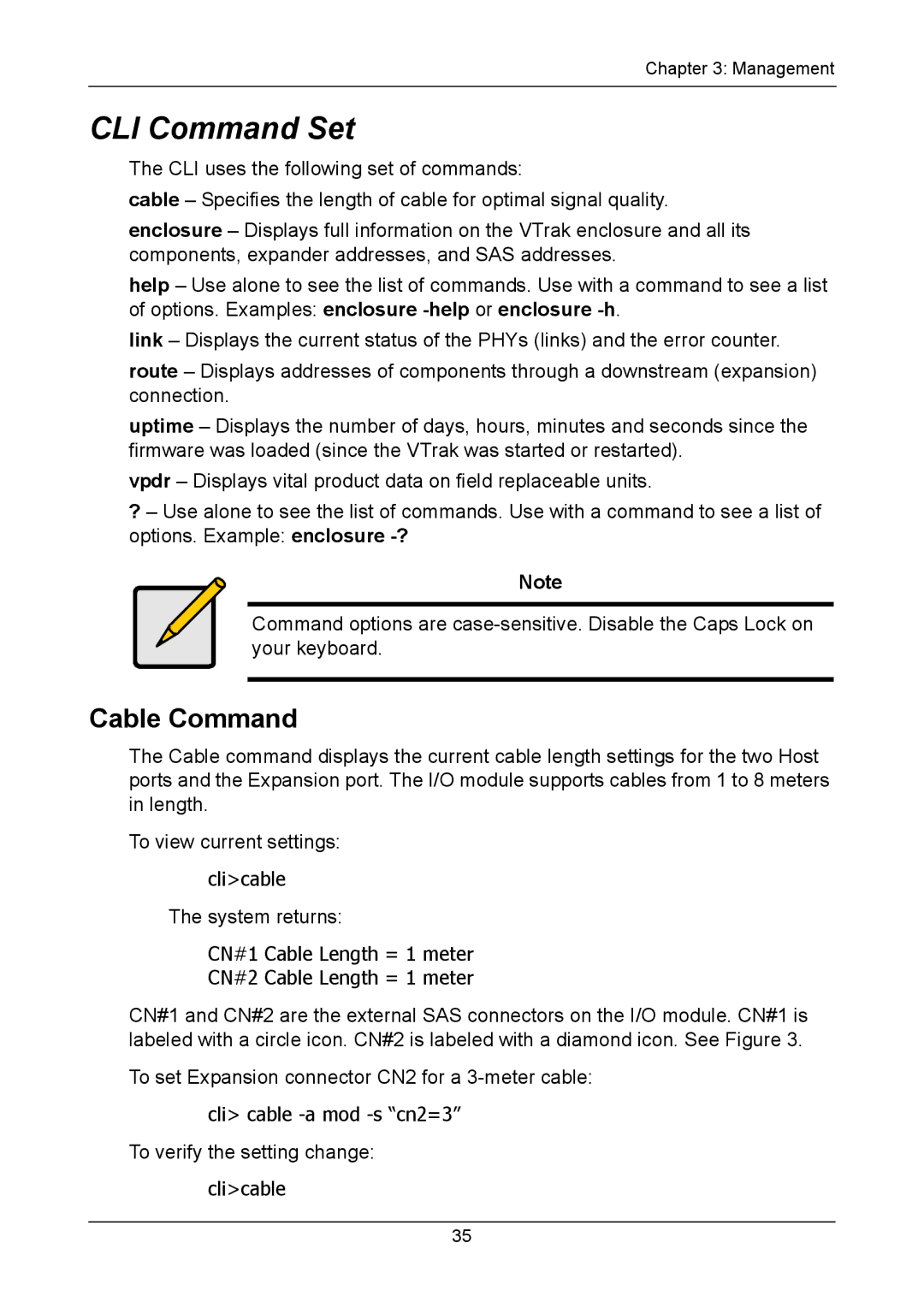 Promise Technology J310S, J610S manual CLI Command Set, Cable Command 