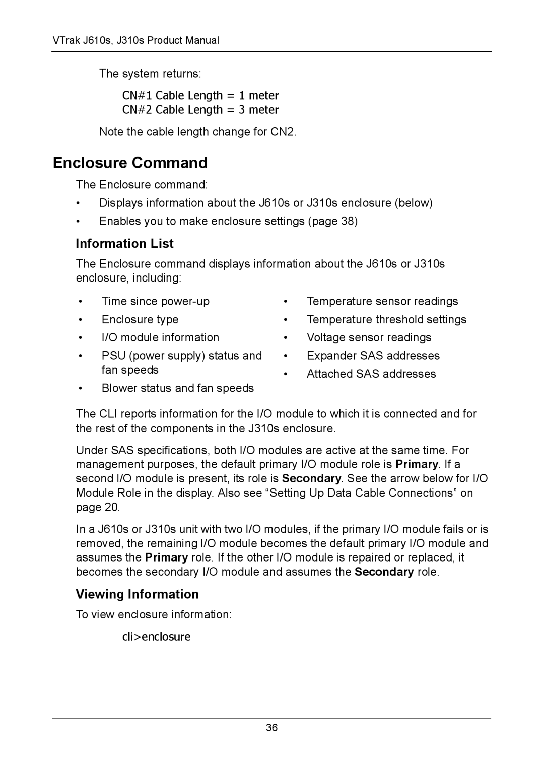 Promise Technology J610S, J310S manual Enclosure Command, Information List, Viewing Information 