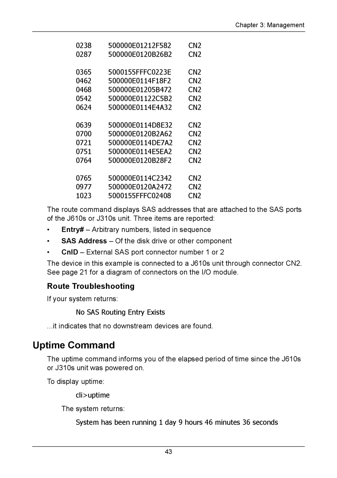 Promise Technology J310S, J610S manual Uptime Command, Route Troubleshooting 