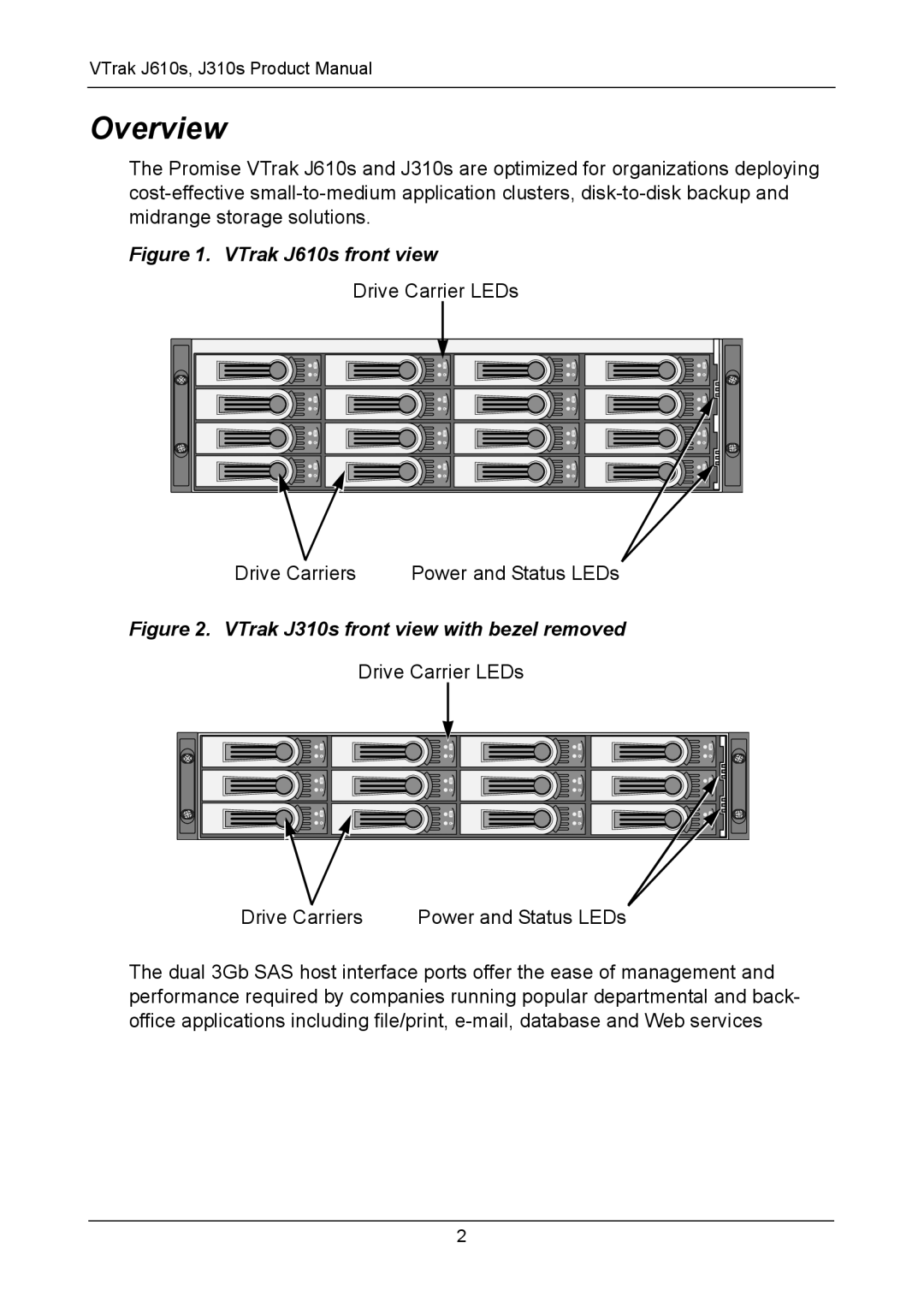 Promise Technology J610S, J310S manual Overview, VTrak J610s front view 