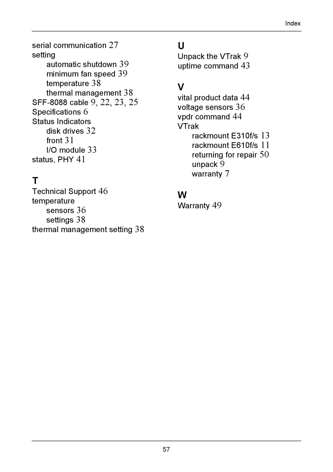 Promise Technology J310S, J610S manual Index 