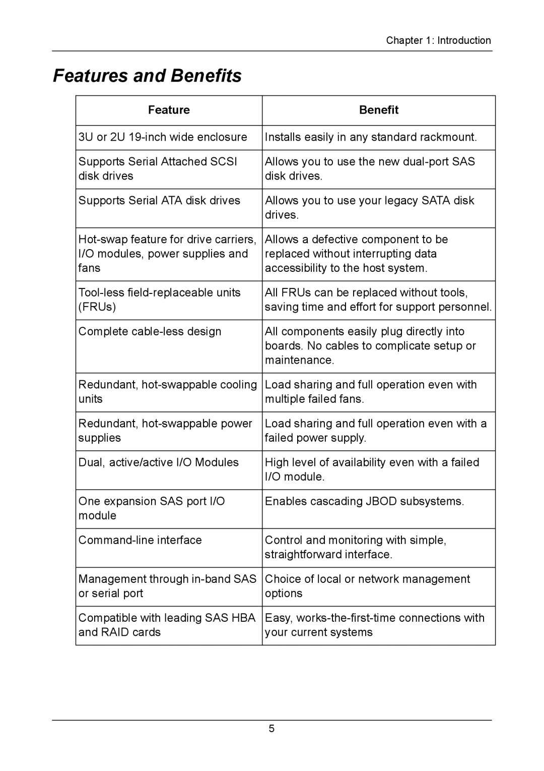 Promise Technology J310S, J610S manual Features and Benefits, Feature Benefit 