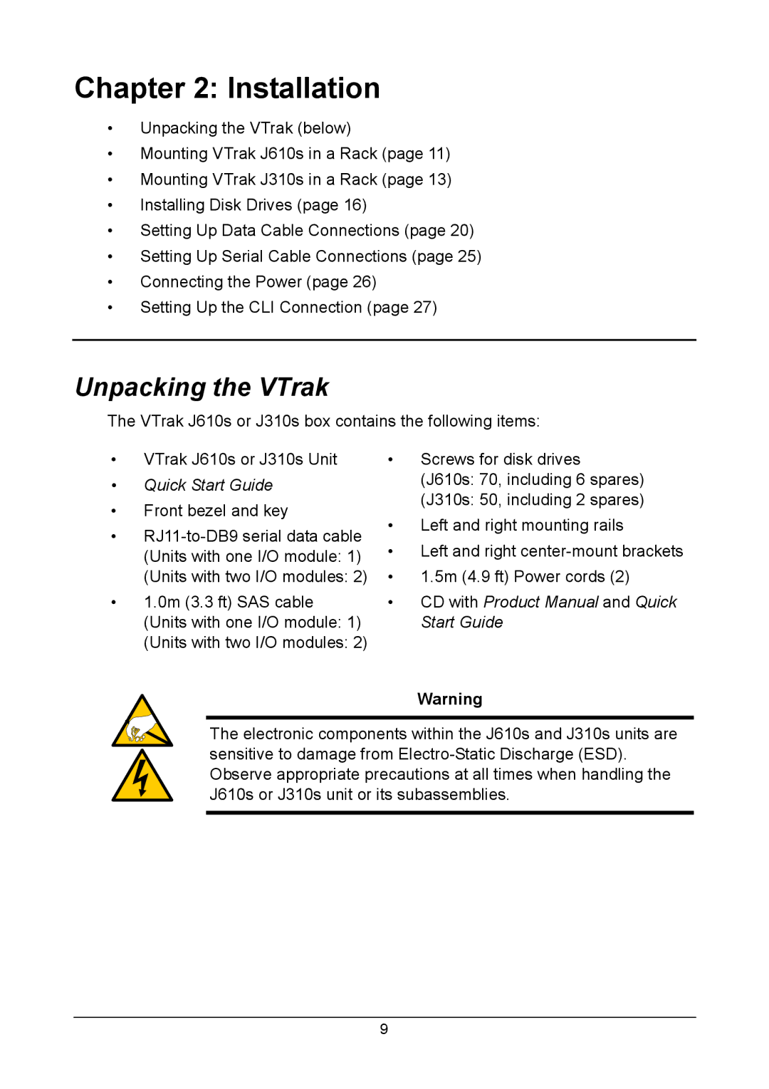 Promise Technology J310S, J610S manual Installation, Unpacking the VTrak 