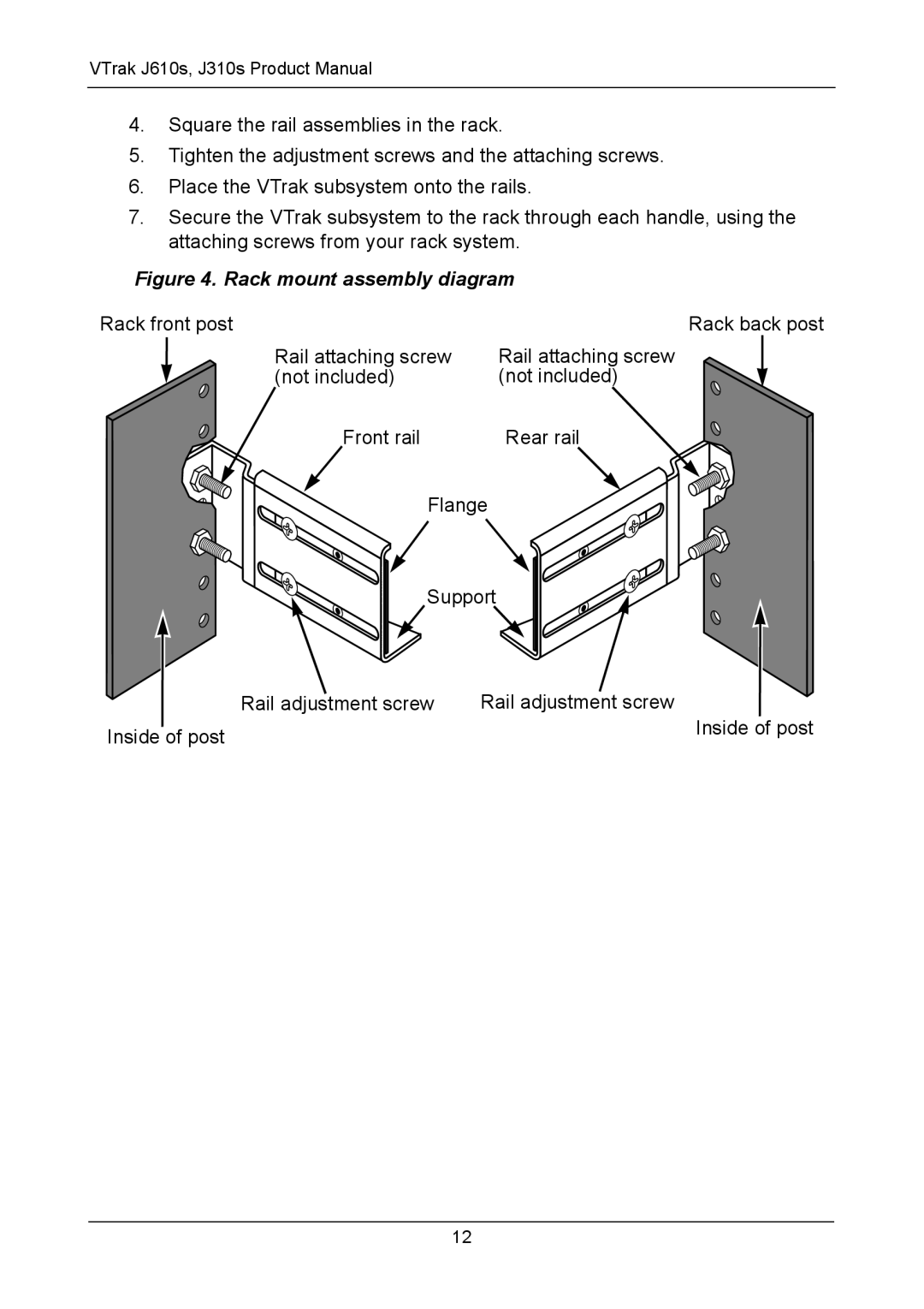 Promise Technology J610S, J310S manual Rack mount assembly diagram 