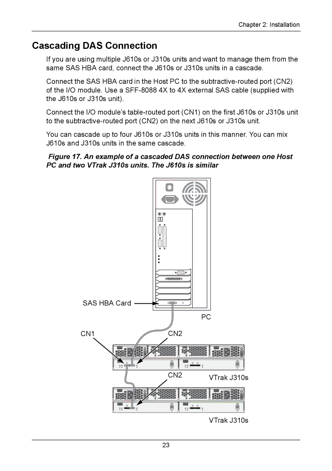 Promise Technology J310S, J610S manual Cascading DAS Connection 