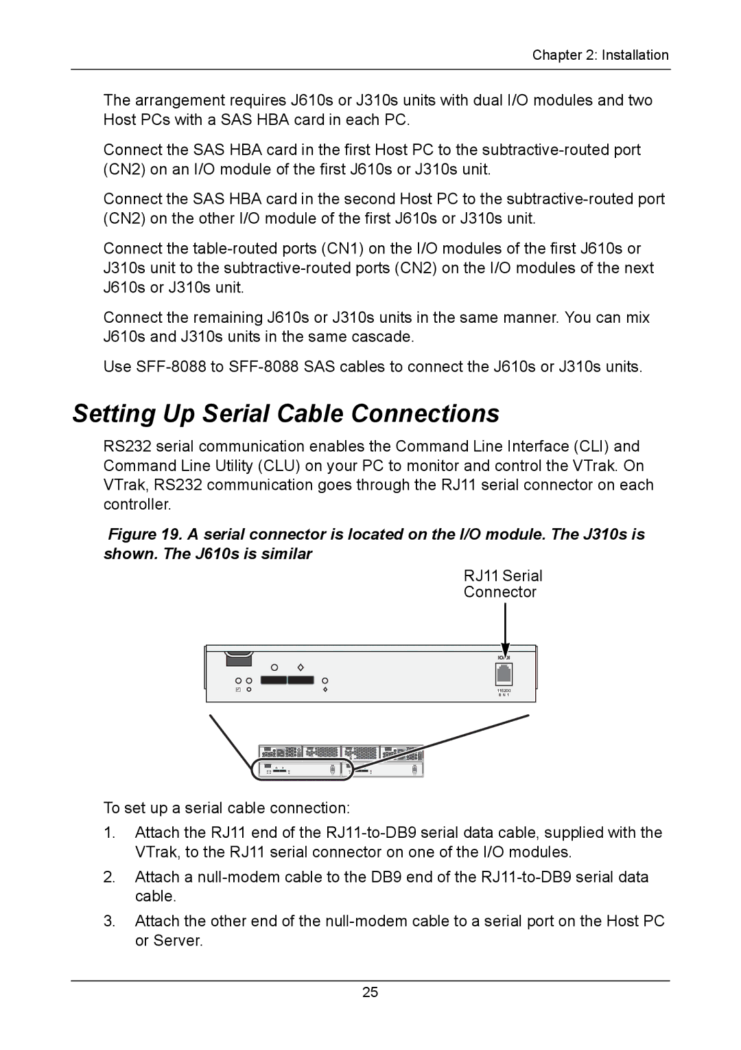 Promise Technology J310S, J610S manual Setting Up Serial Cable Connections, Connector 