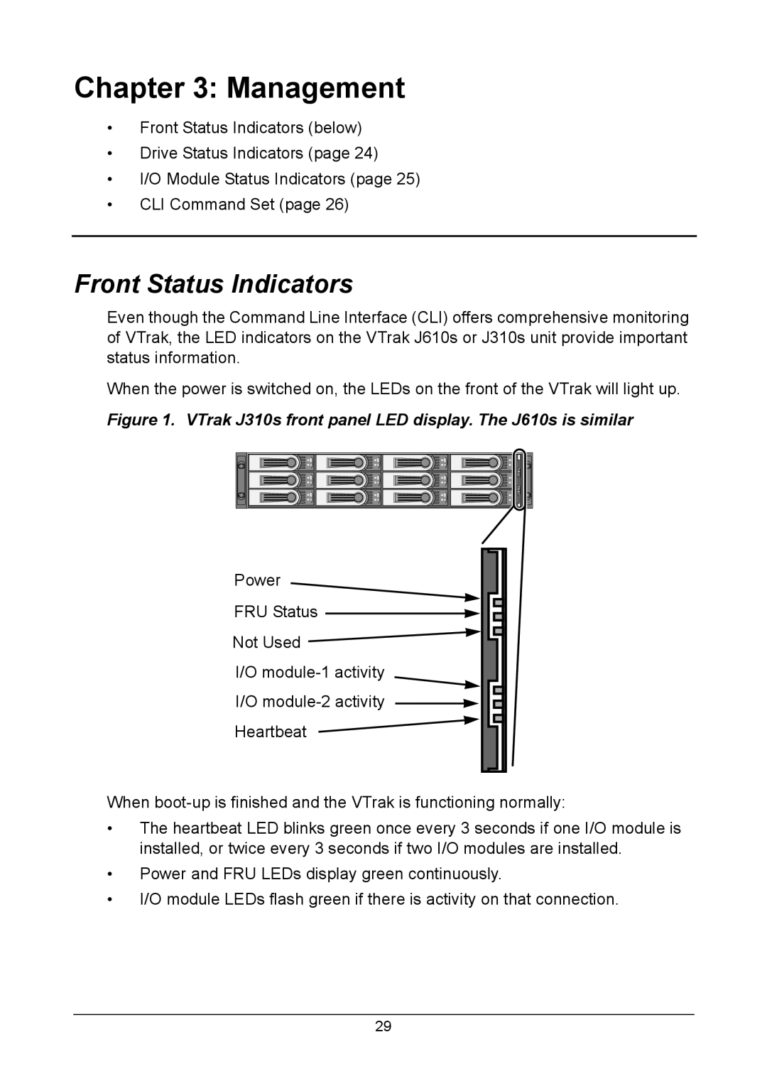 Promise Technology J310S, J610S manual Management, Front Status Indicators 