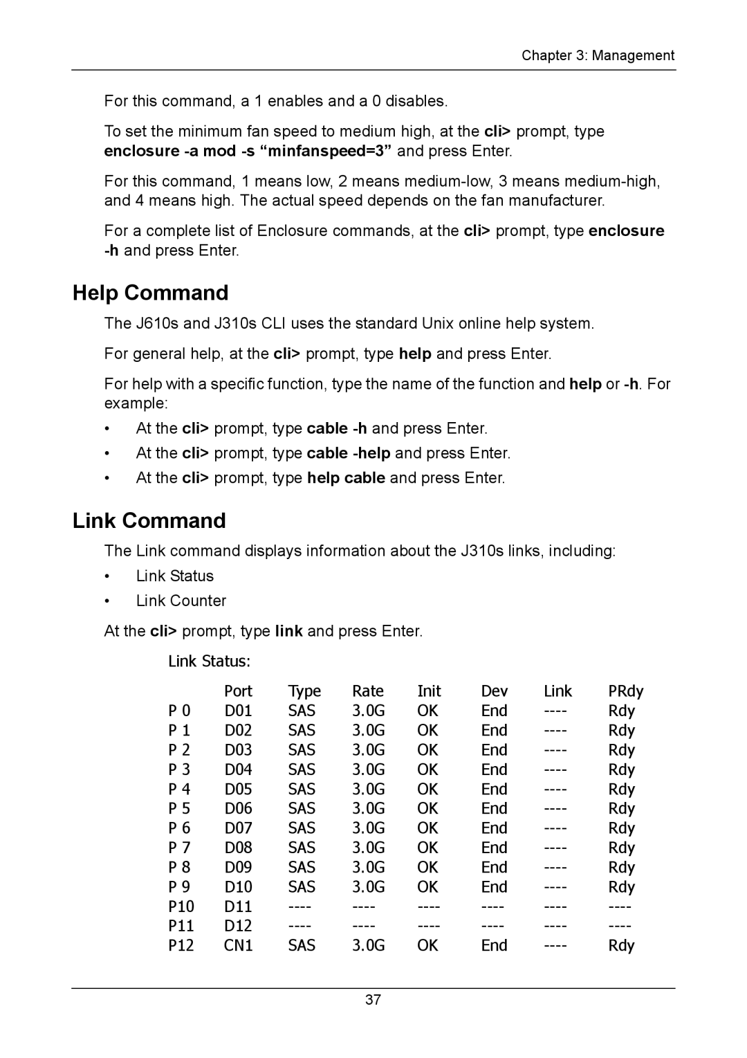 Promise Technology J310S, J610S manual Help Command, Link Command 