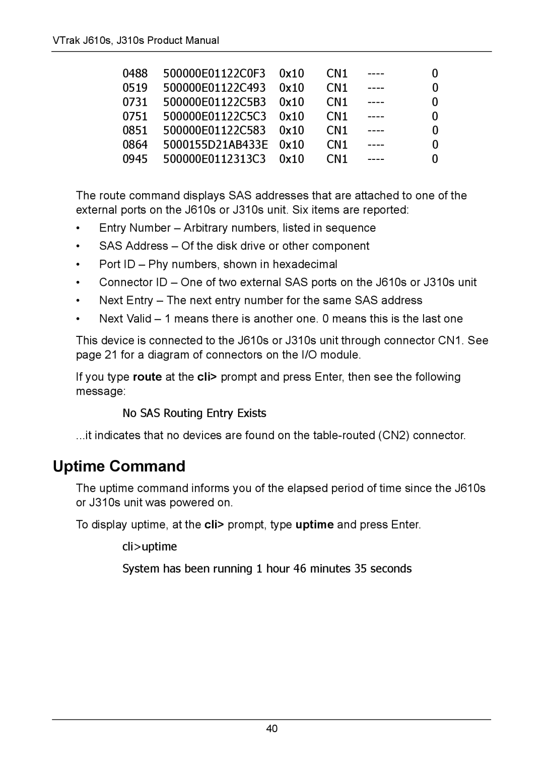 Promise Technology J610S, J310S manual Uptime Command 