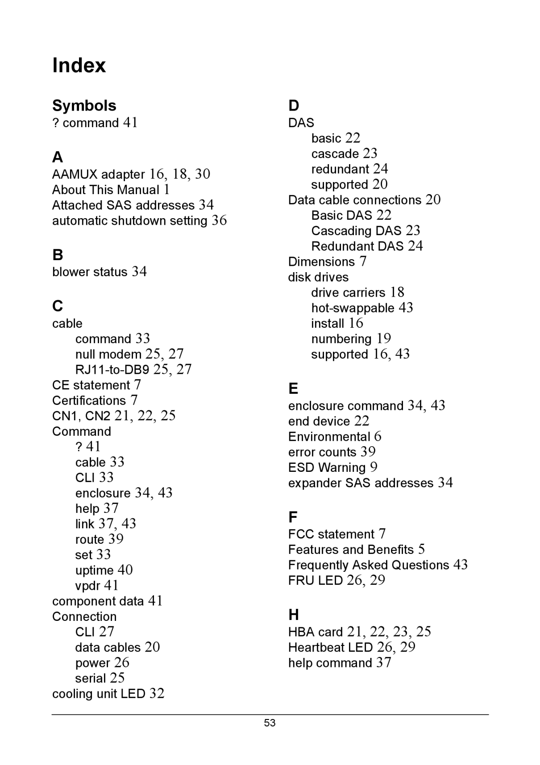 Promise Technology J310S, J610S manual Index, Symbols 