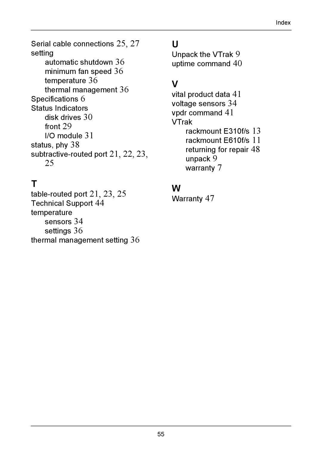 Promise Technology J310S, J610S manual Index 