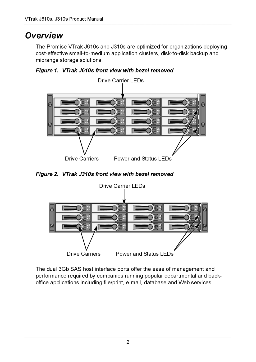 Promise Technology J610S, J310S manual Overview, VTrak J610s front view with bezel removed 