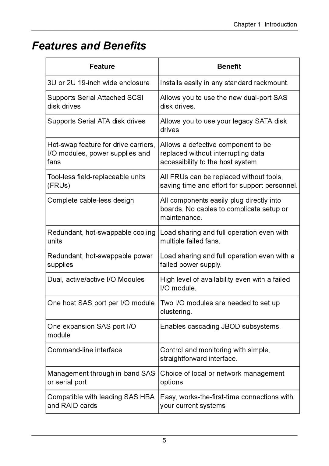 Promise Technology J310S, J610S manual Features and Benefits, Feature Benefit 