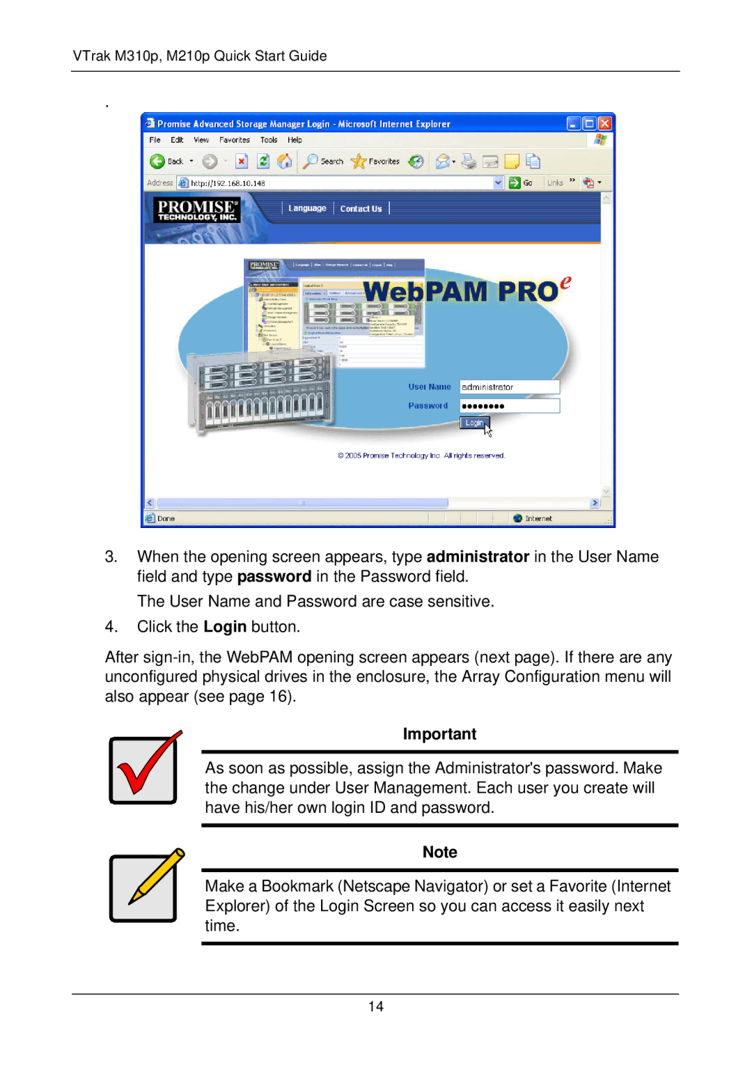 Promise Technology m310p, m210p, vtrak quick start VTrak M310p, M210p Quick Start Guide 