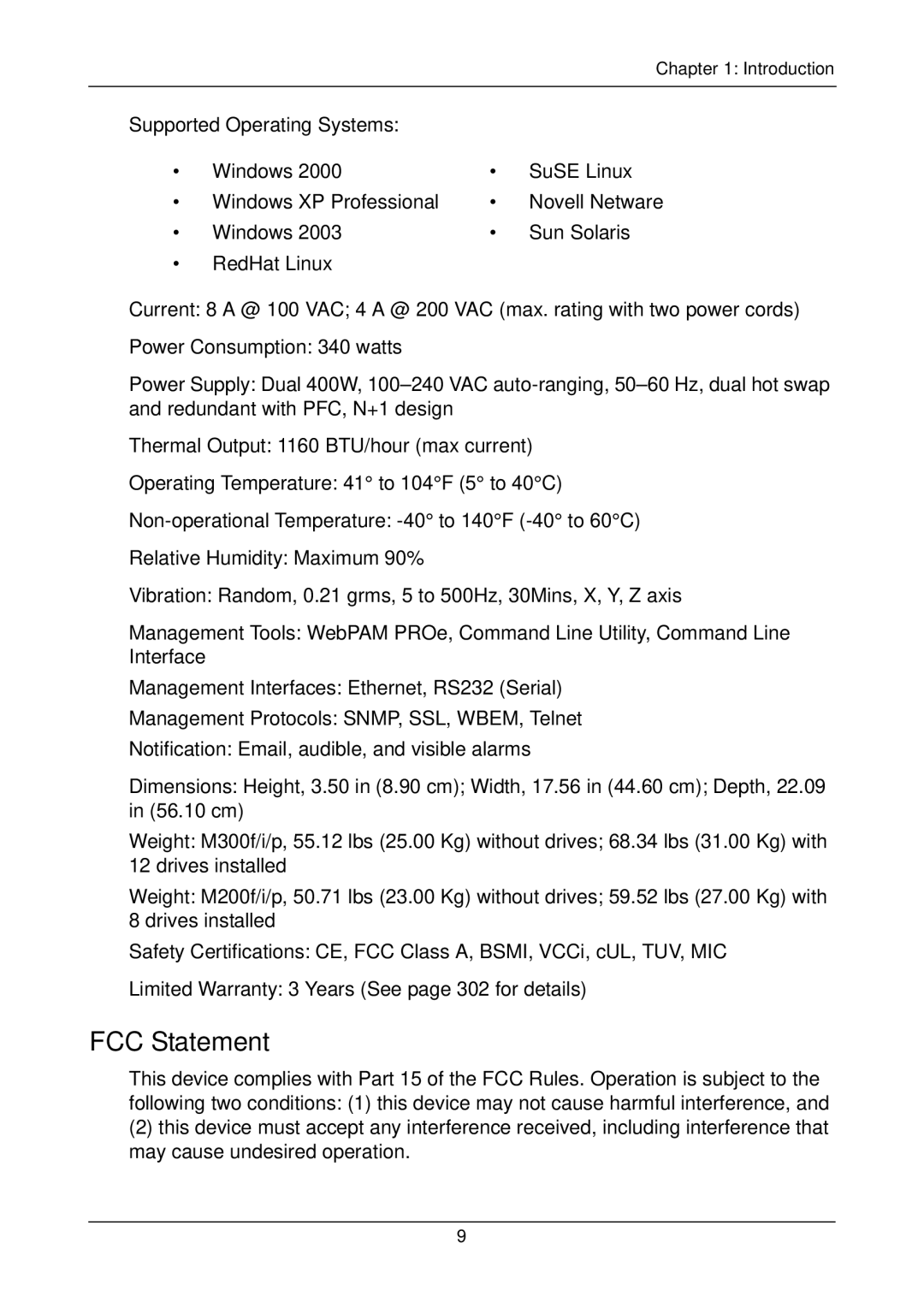 Promise Technology M200f, M500i, M500f, M300p, M500p, M300i, M300f, M200i, M200p manual FCC Statement 