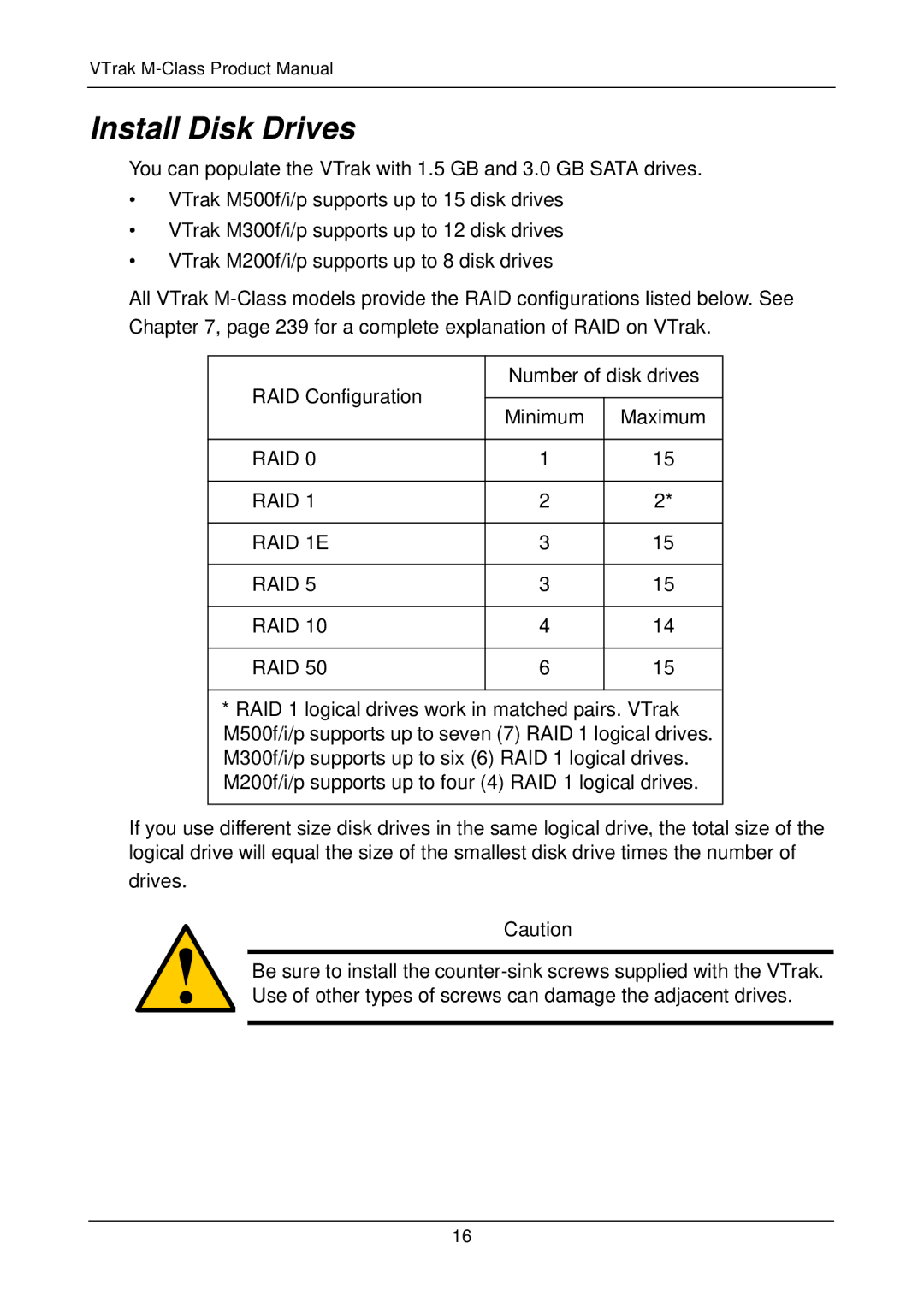 Promise Technology M200i, M500i, M500f, M300p, M500p, M300i, M300f, M200p, M200f manual Install Disk Drives 