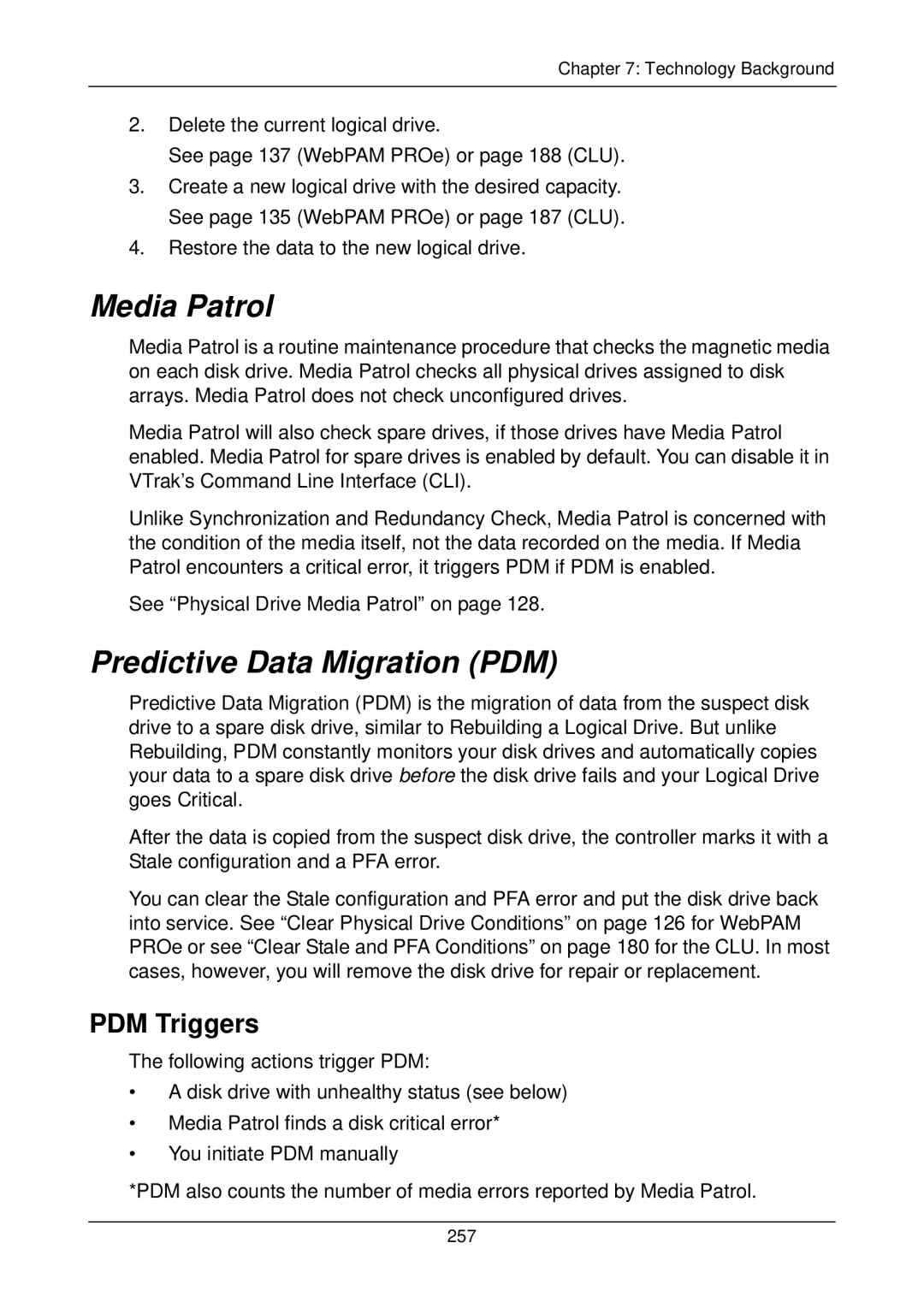 Promise Technology M300i, M500i, M500f, M300p, M500p, M300f, M200i Media Patrol, Predictive Data Migration PDM, PDM Triggers 