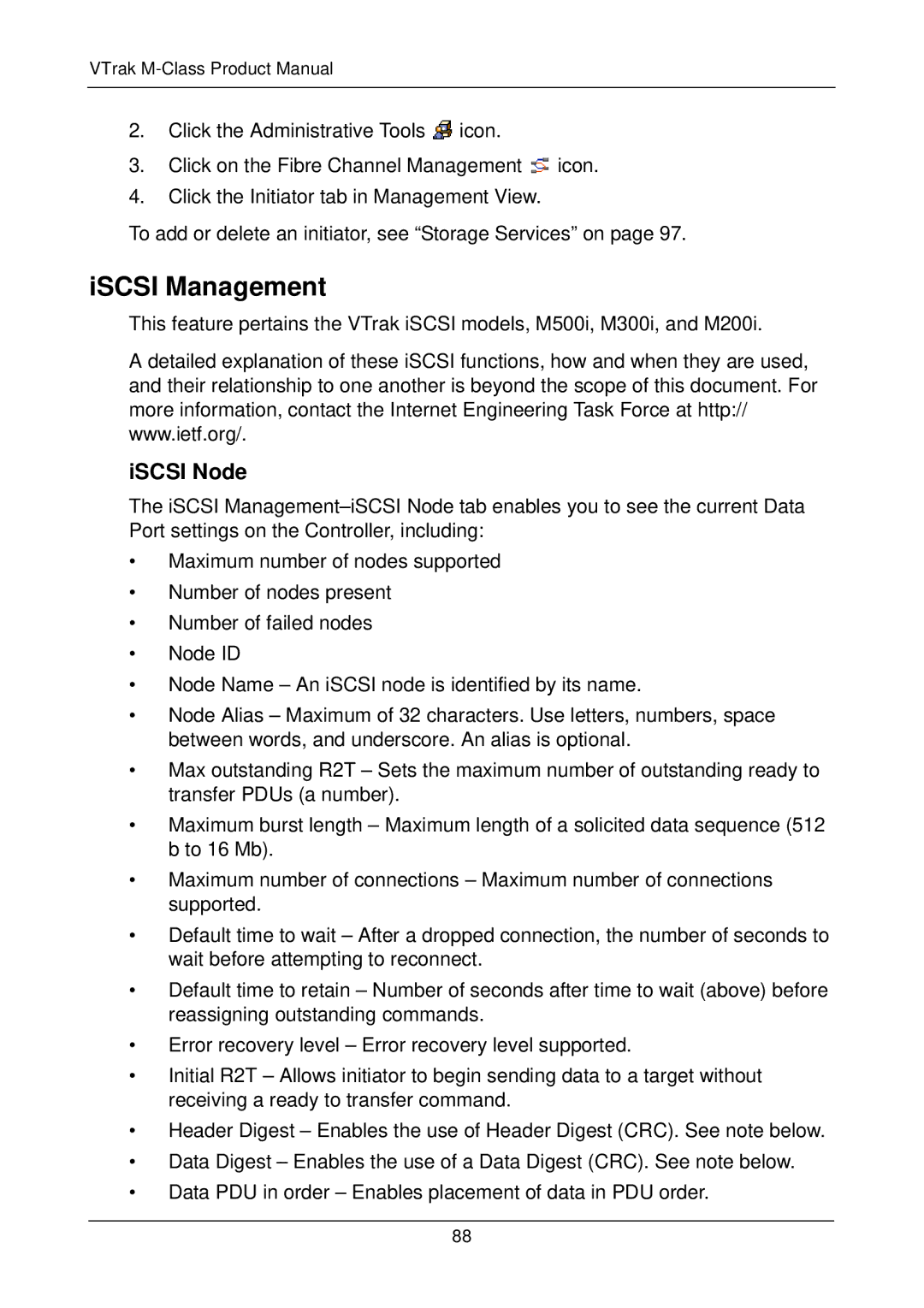 Promise Technology M200i, M500i, M500f, M300p, M500p, M300i, M300f, M200p, M200f manual ISCSI Management, ISCSI Node 