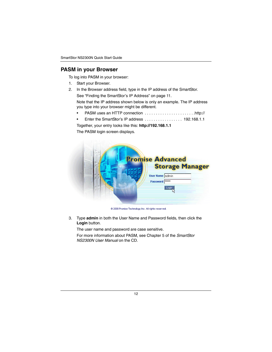 Promise Technology NS2300N quick start Pasm in your Browser 