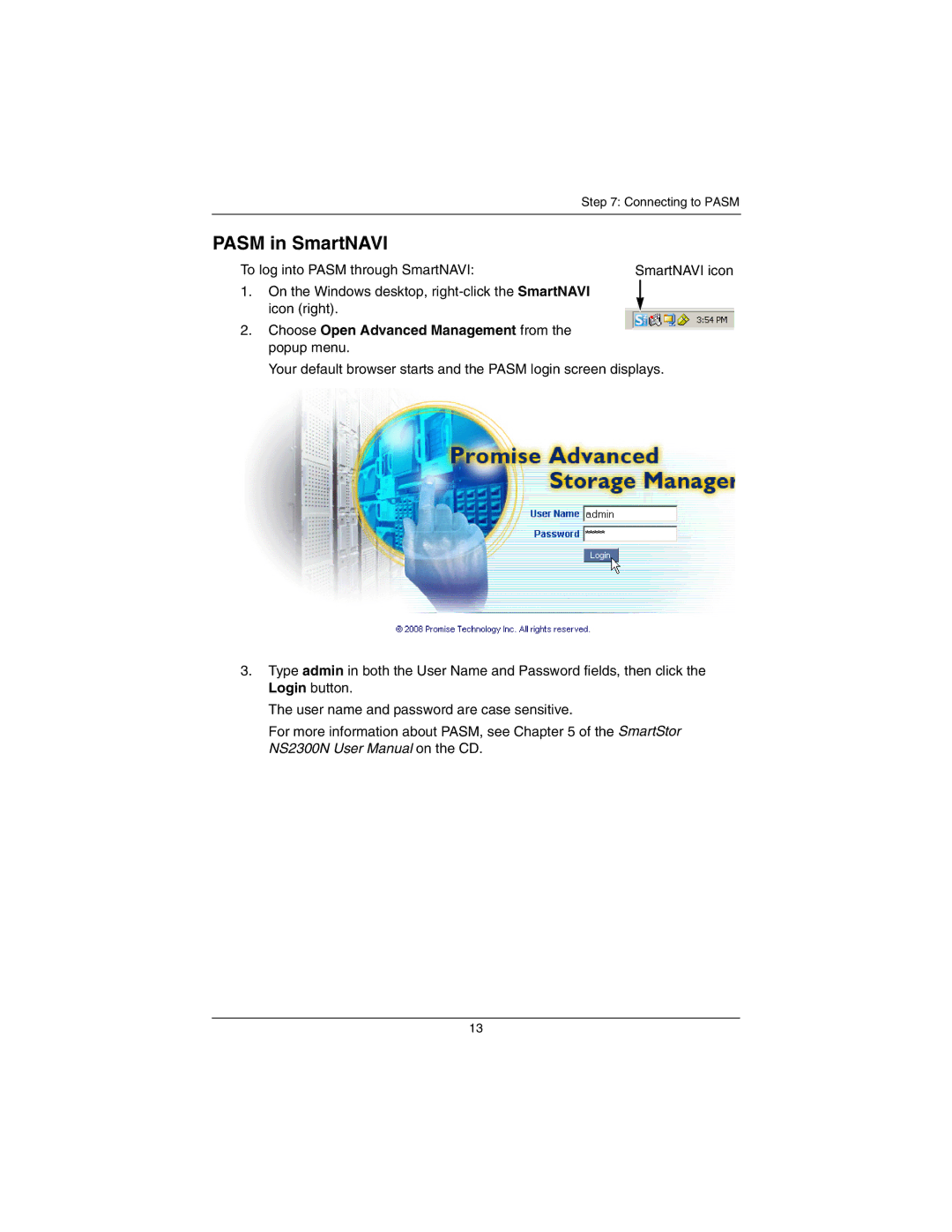 Promise Technology NS2300N quick start Pasm in SmartNAVI, Choose Open Advanced Management from the popup menu 