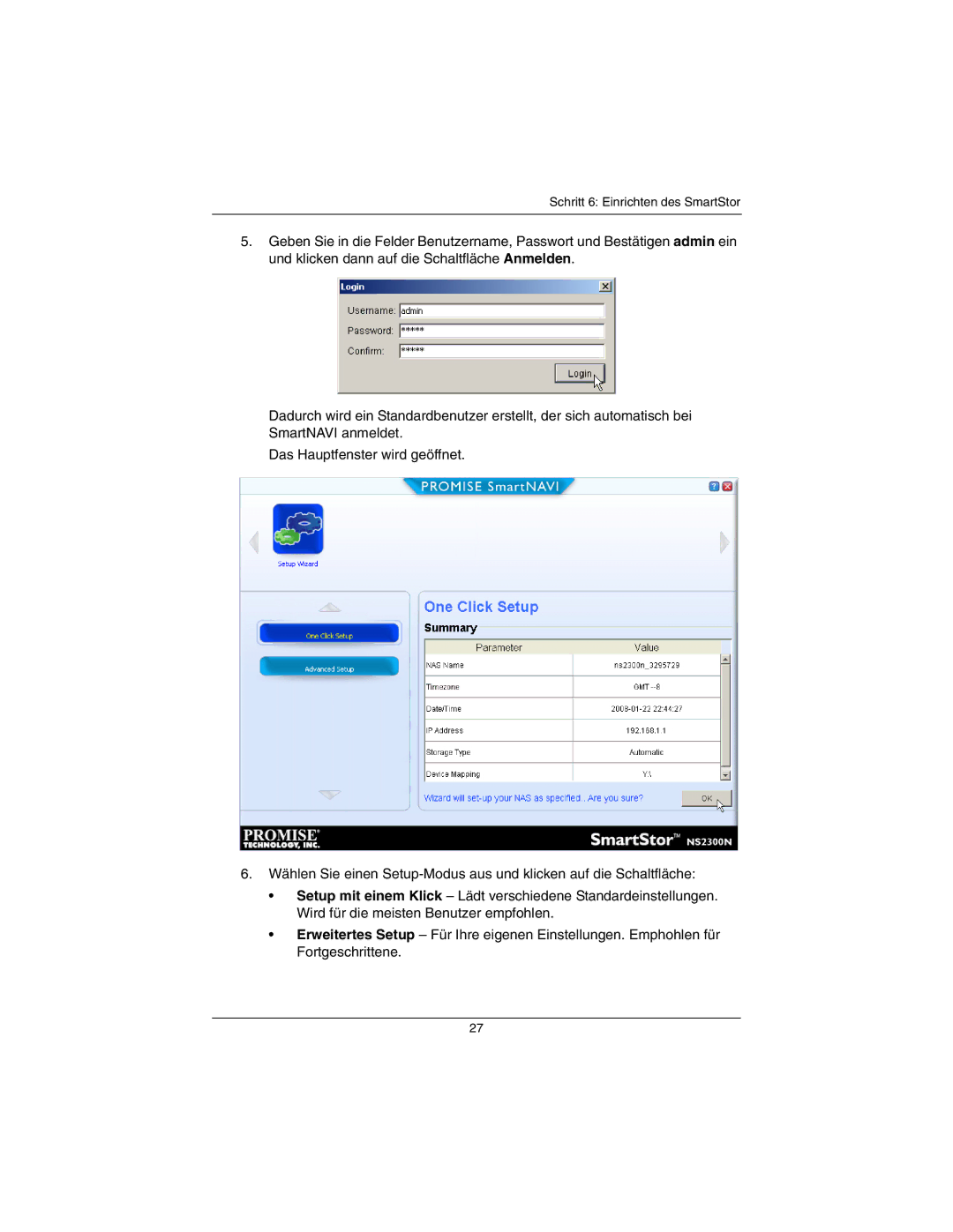 Promise Technology NS2300N quick start Schritt 6 Einrichten des SmartStor 