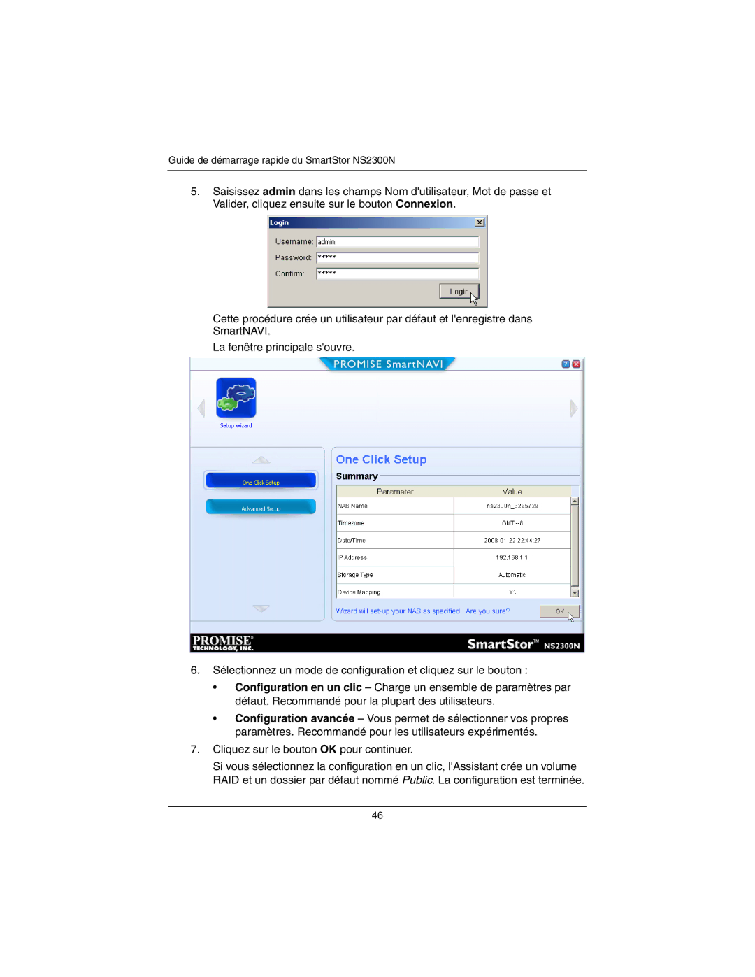 Promise Technology NS2300N quick start Cliquez sur le bouton OK pour continuer 