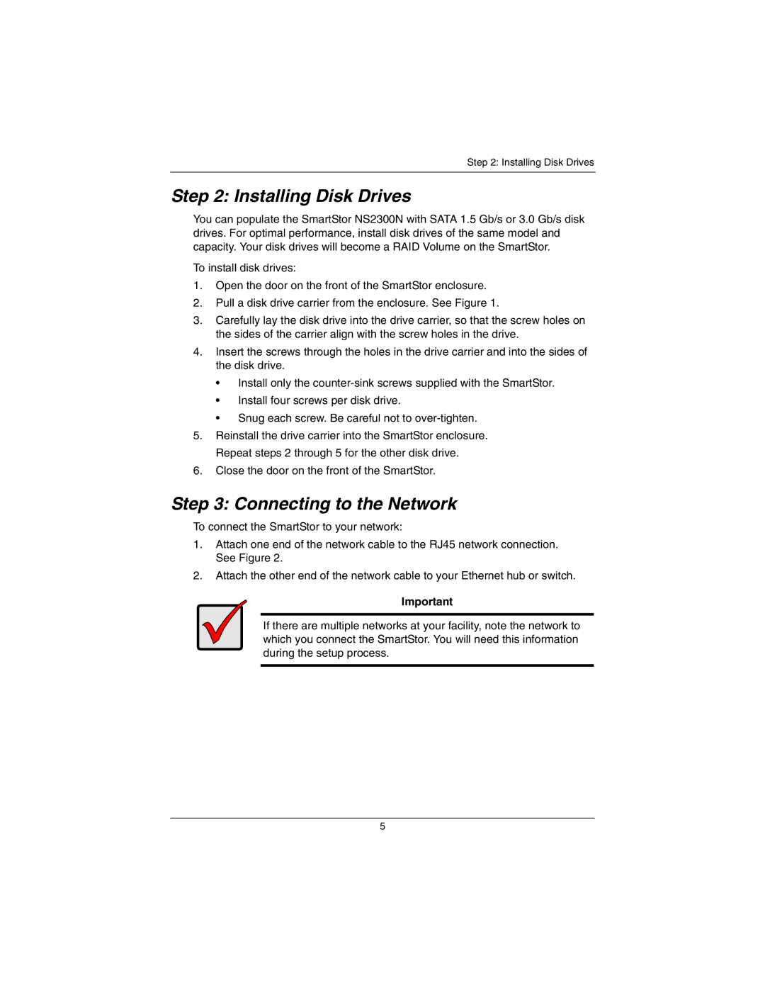 Promise Technology NS2300N Installing Disk Drives, Connecting to the Network, Close the door on the front of the SmartStor 