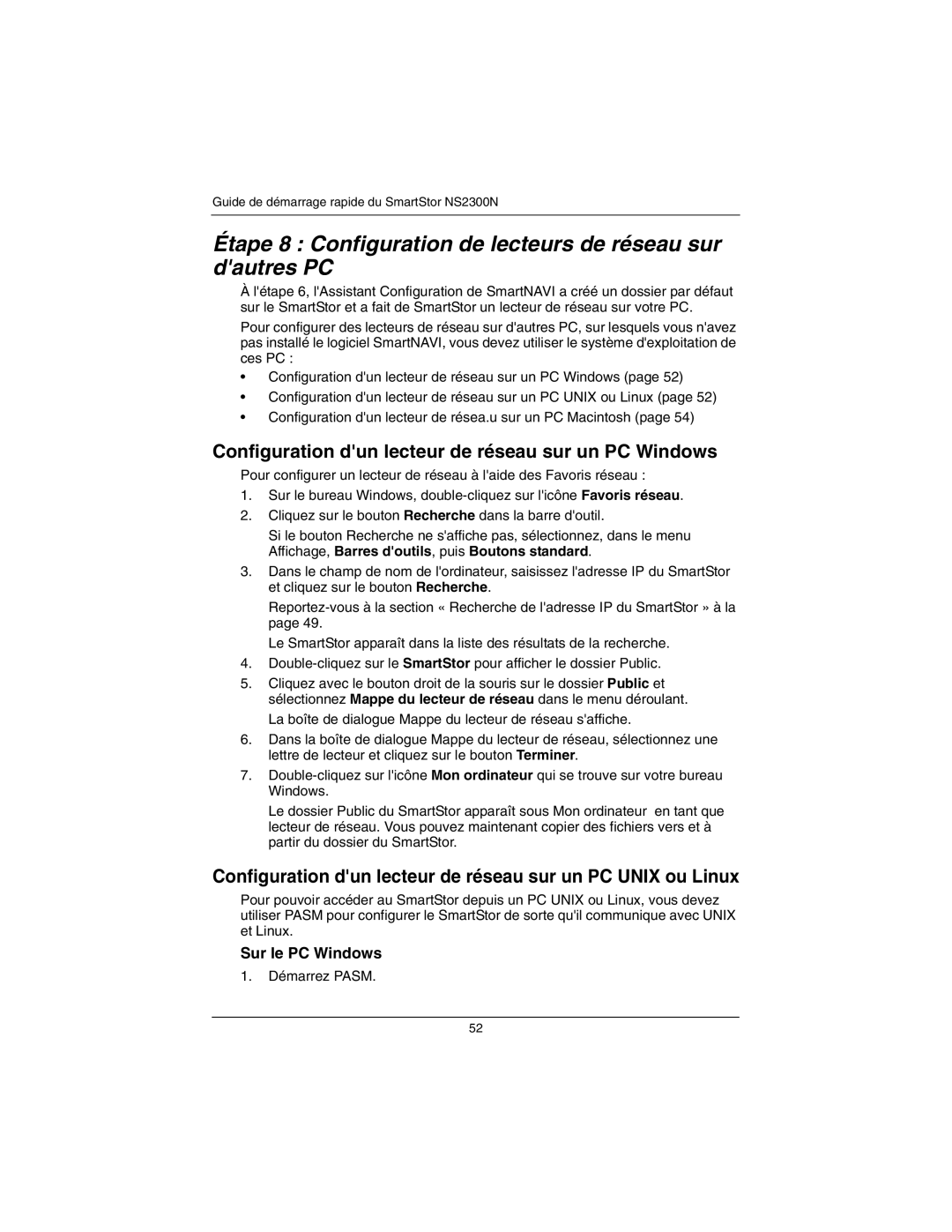 Promise Technology NS2300N Étape 8 Configuration de lecteurs de réseau sur dautres PC, Sur le PC Windows, Démarrez Pasm 