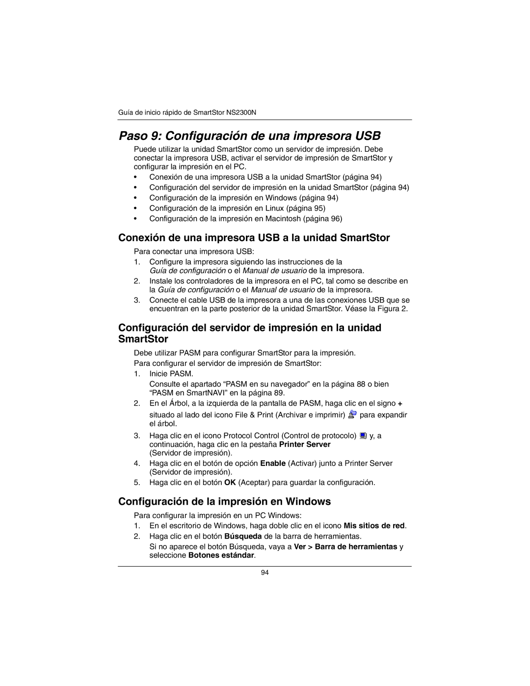 Promise Technology NS2300N Paso 9 Configuración de una impresora USB, Conexión de una impresora USB a la unidad SmartStor 