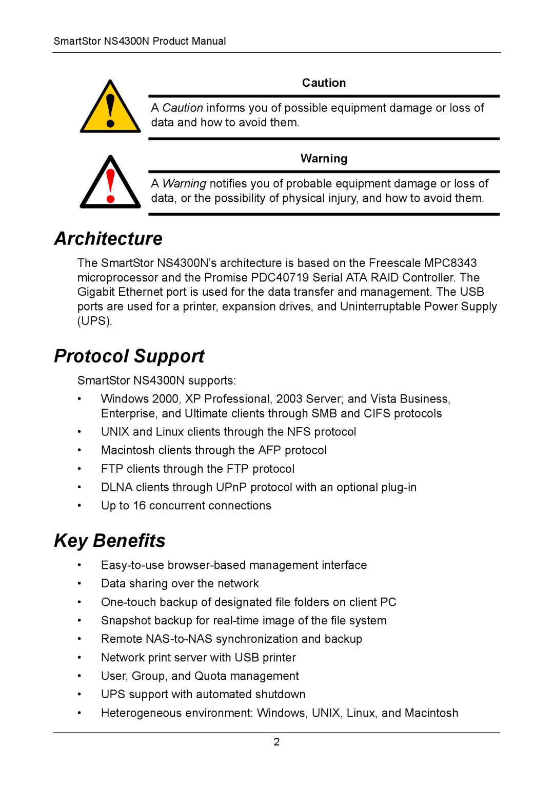 Promise Technology NS4300N manual Architecture, Protocol Support, Key Benefits 