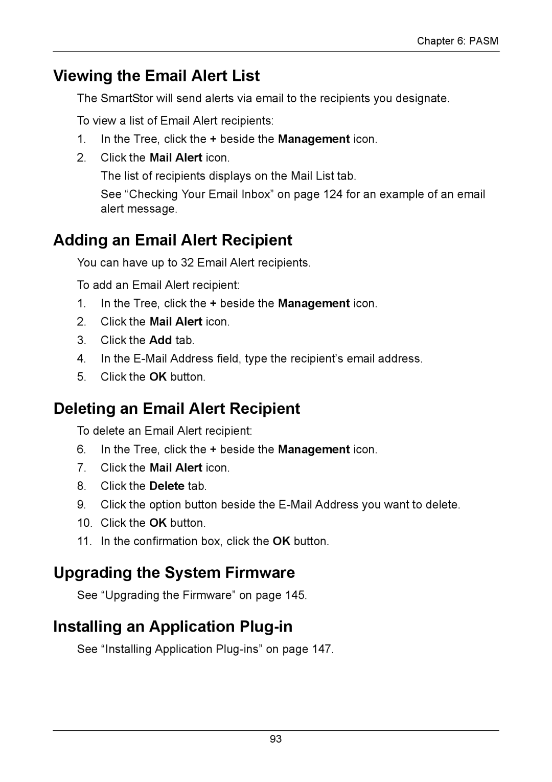 Promise Technology NS4300N Viewing the Email Alert List, Adding an Email Alert Recipient, Upgrading the System Firmware 