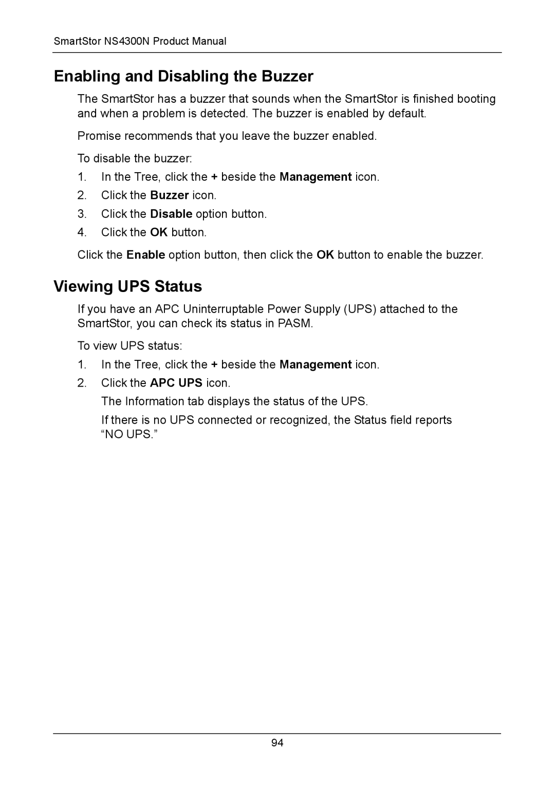 Promise Technology NS4300N manual Enabling and Disabling the Buzzer, Viewing UPS Status 