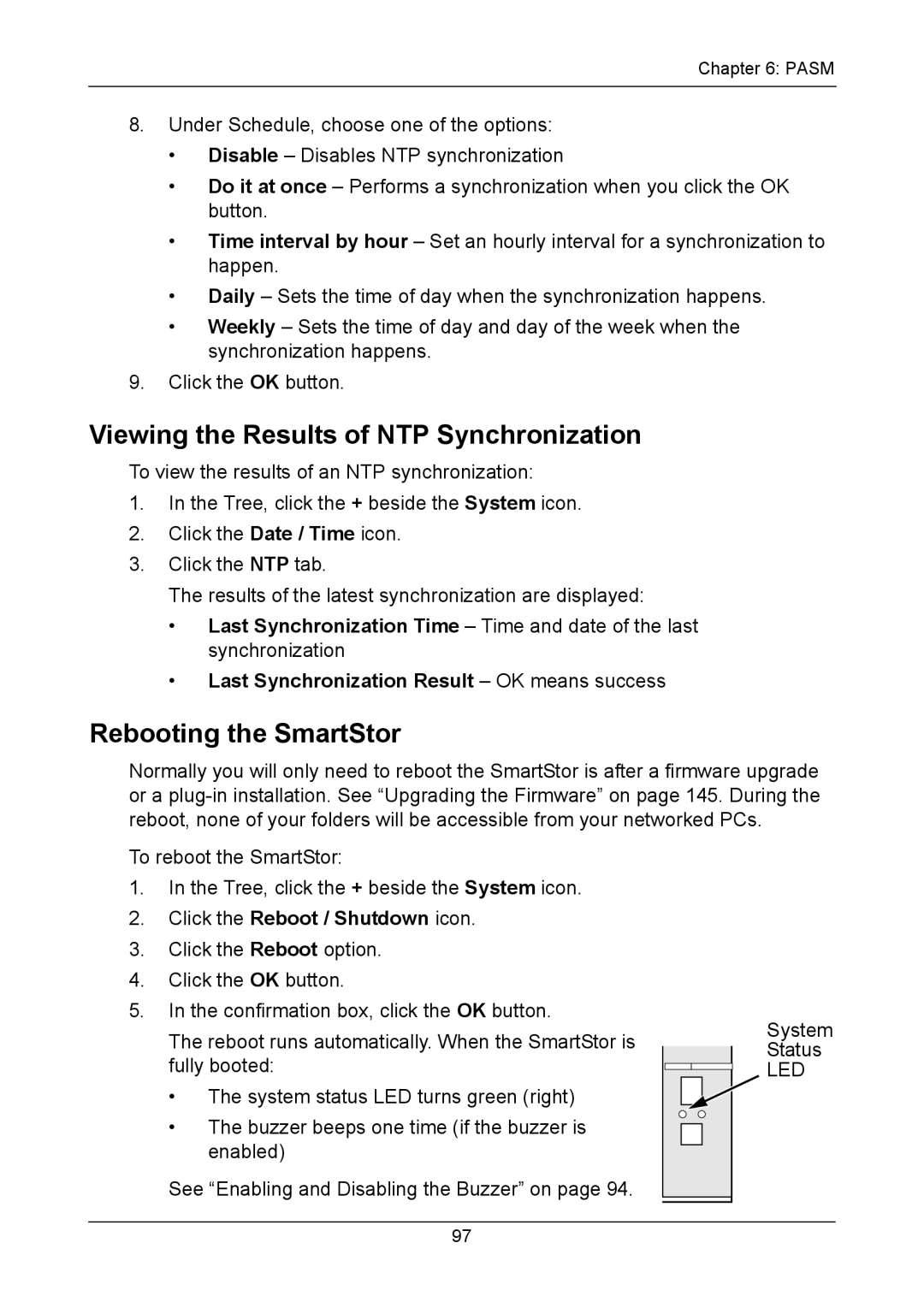 Promise Technology NS4300N manual Viewing the Results of NTP Synchronization, Rebooting the SmartStor 