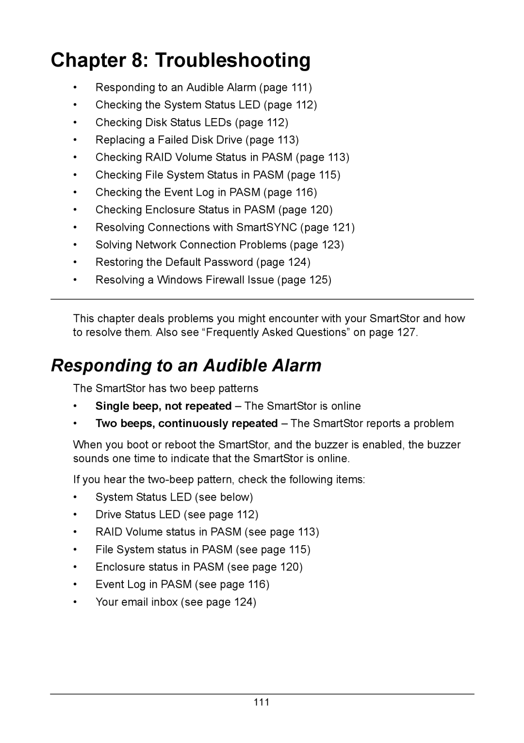 Promise Technology NS4300N manual Troubleshooting, Responding to an Audible Alarm 