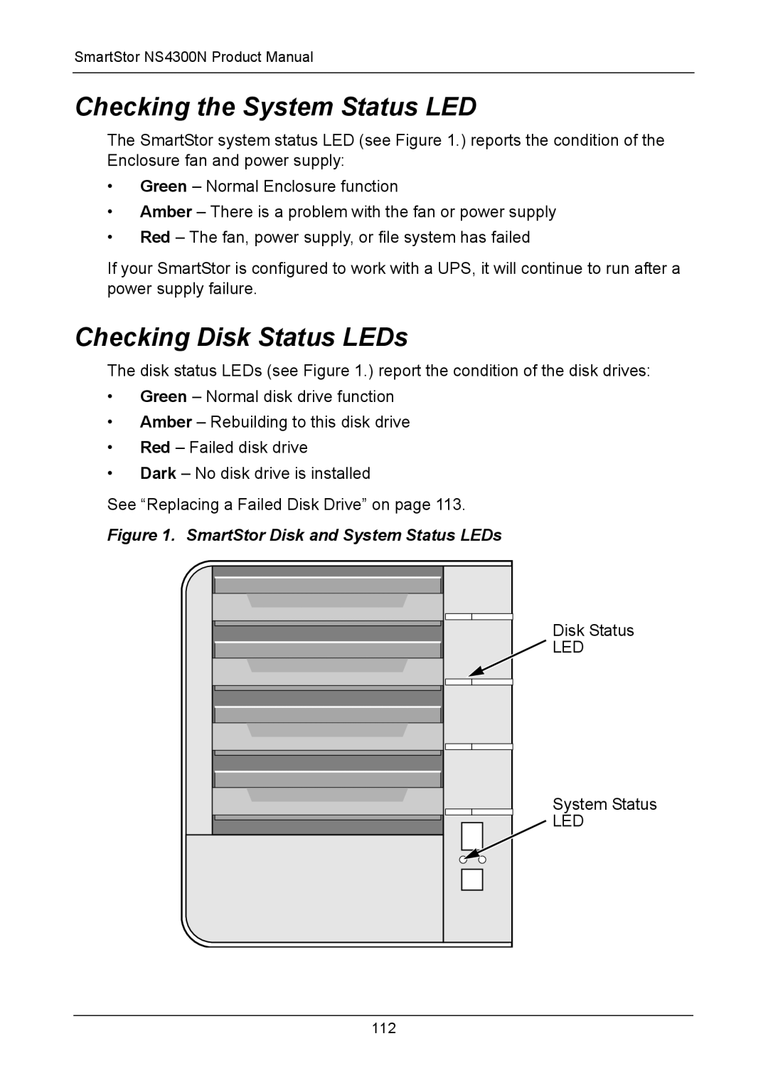 Promise Technology NS4300N manual Checking the System Status LED, Checking Disk Status LEDs 