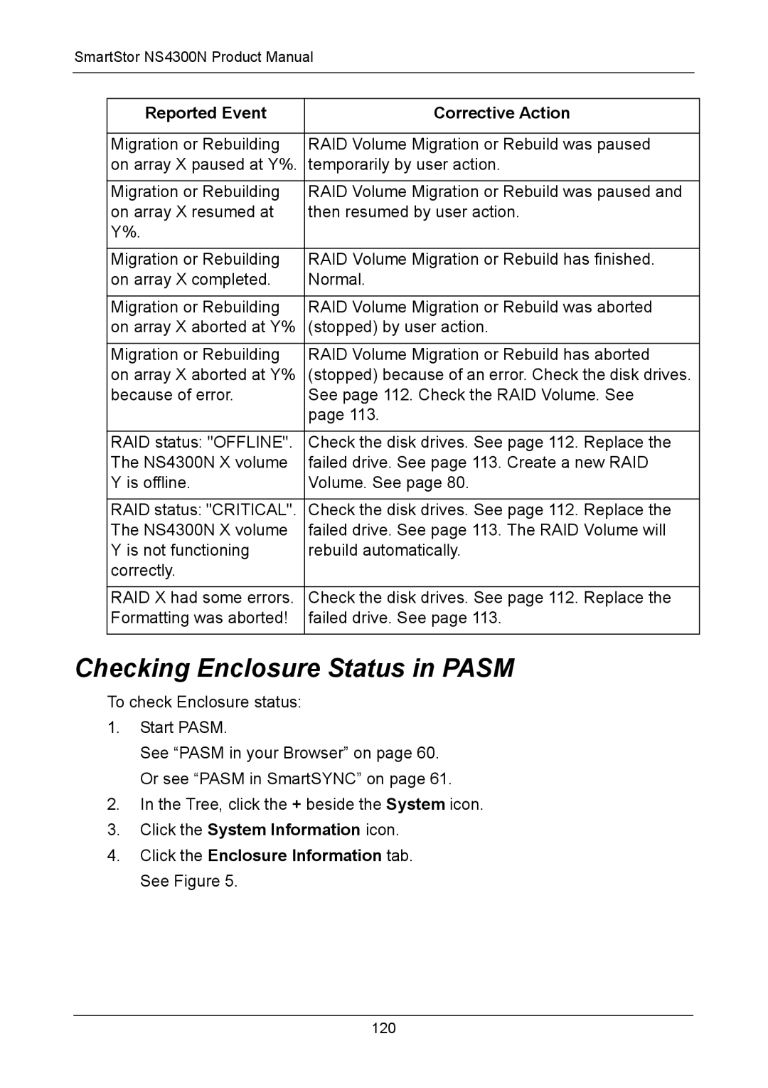 Promise Technology NS4300N manual Checking Enclosure Status in Pasm 