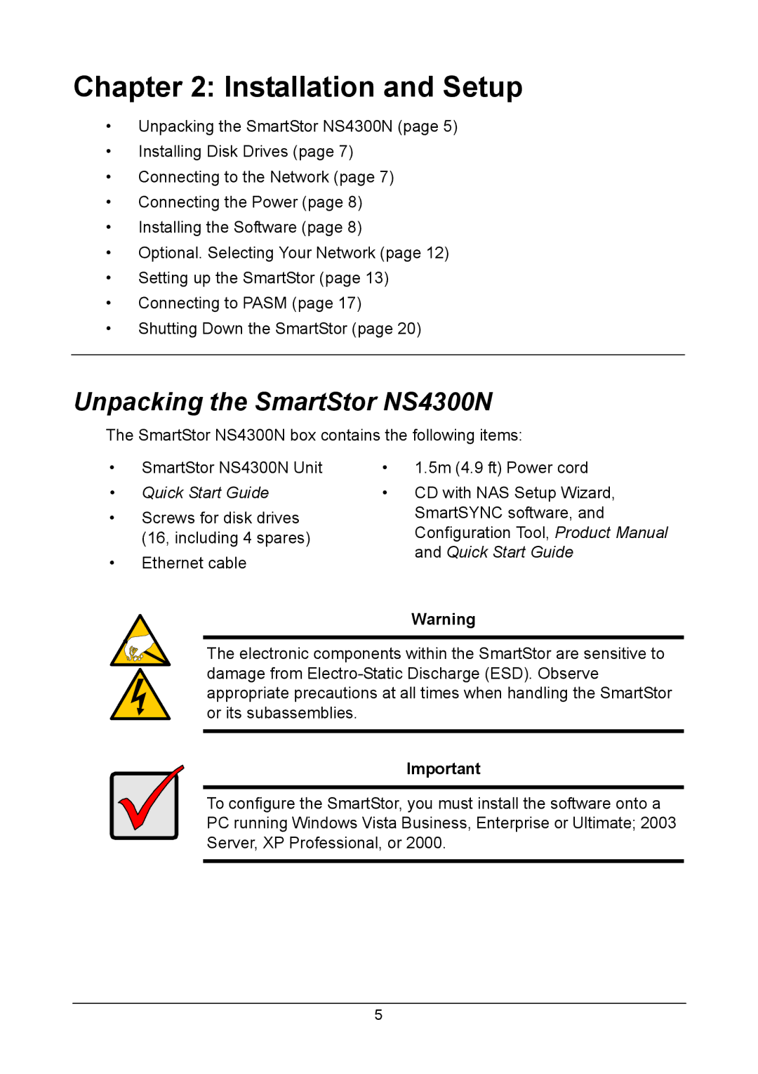 Promise Technology manual Installation and Setup, Unpacking the SmartStor NS4300N 