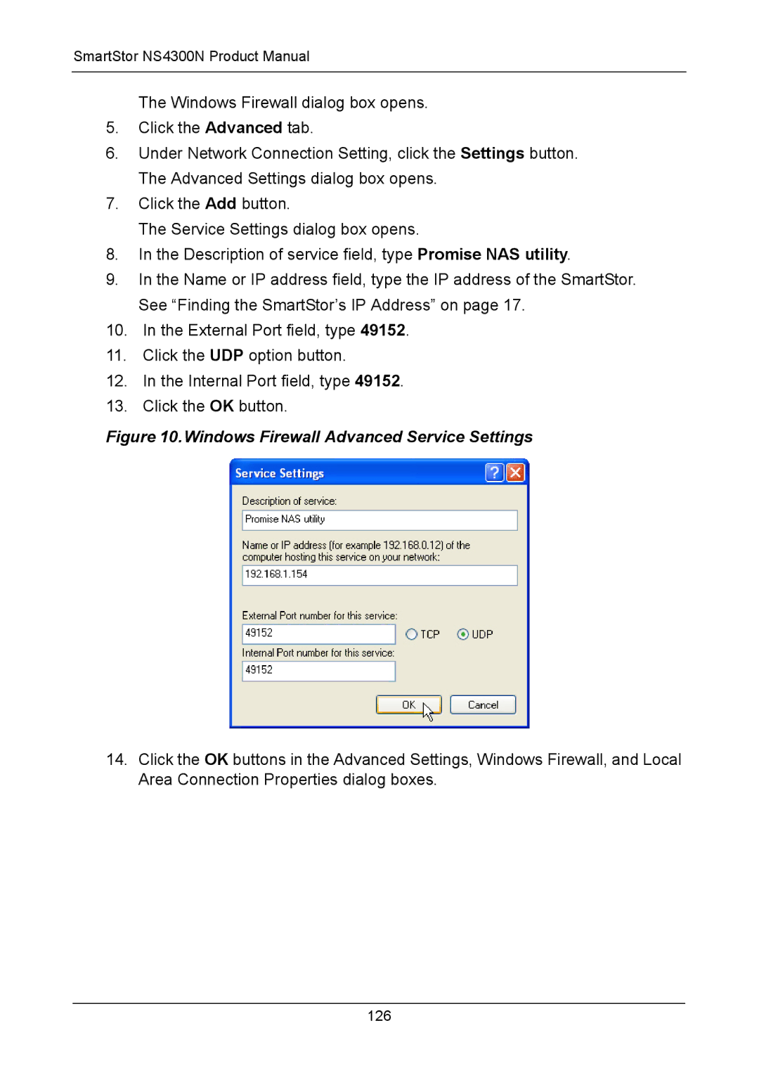 Promise Technology NS4300N manual Windows Firewall Advanced Service Settings 