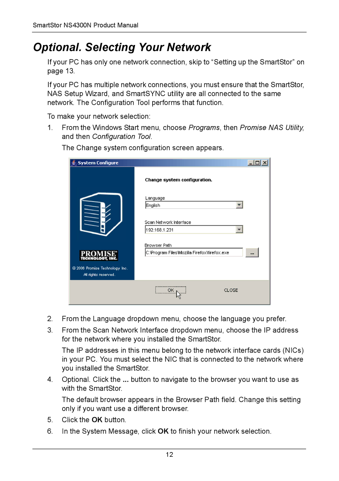 Promise Technology NS4300N manual Optional. Selecting Your Network 