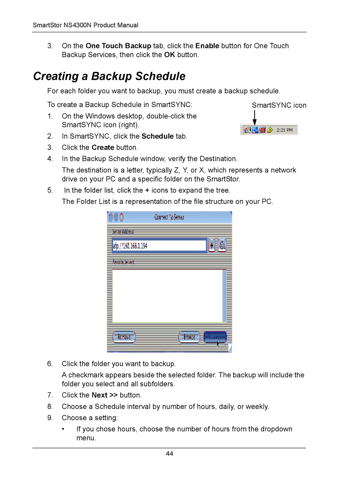 Promise Technology NS4300N manual Creating a Backup Schedule 