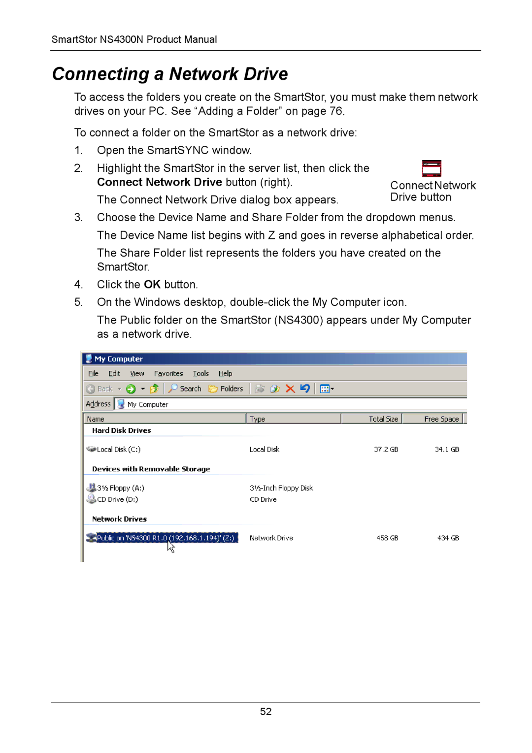 Promise Technology NS4300N manual Connecting a Network Drive 