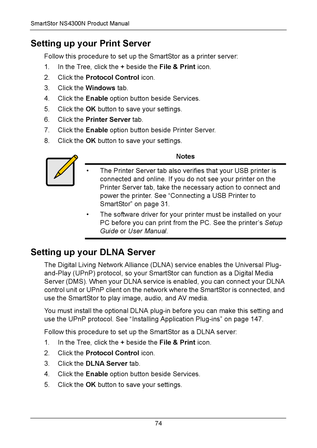 Promise Technology NS4300N manual Setting up your Print Server, Setting up your Dlna Server 