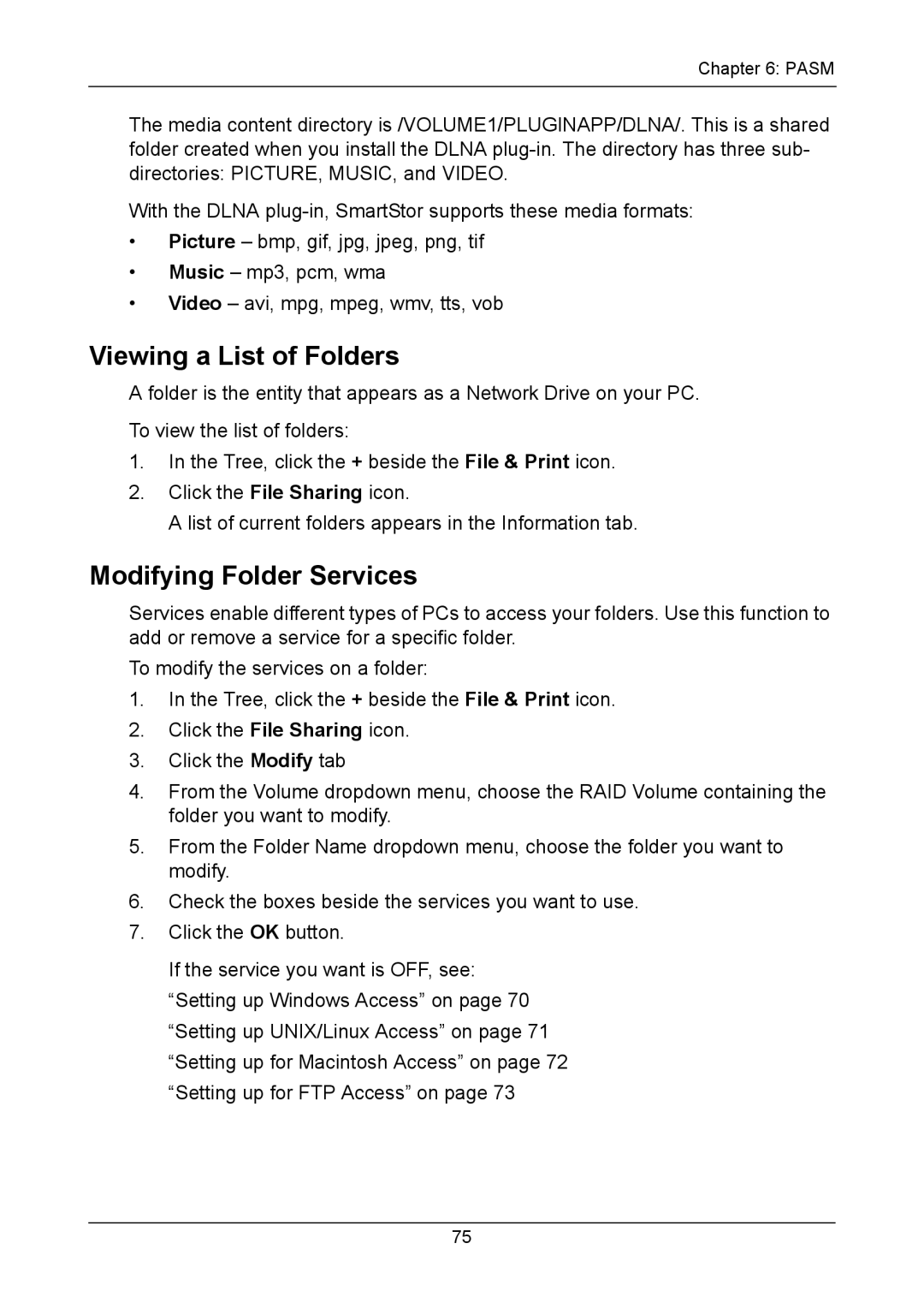 Promise Technology NS4300N manual Viewing a List of Folders, Modifying Folder Services 