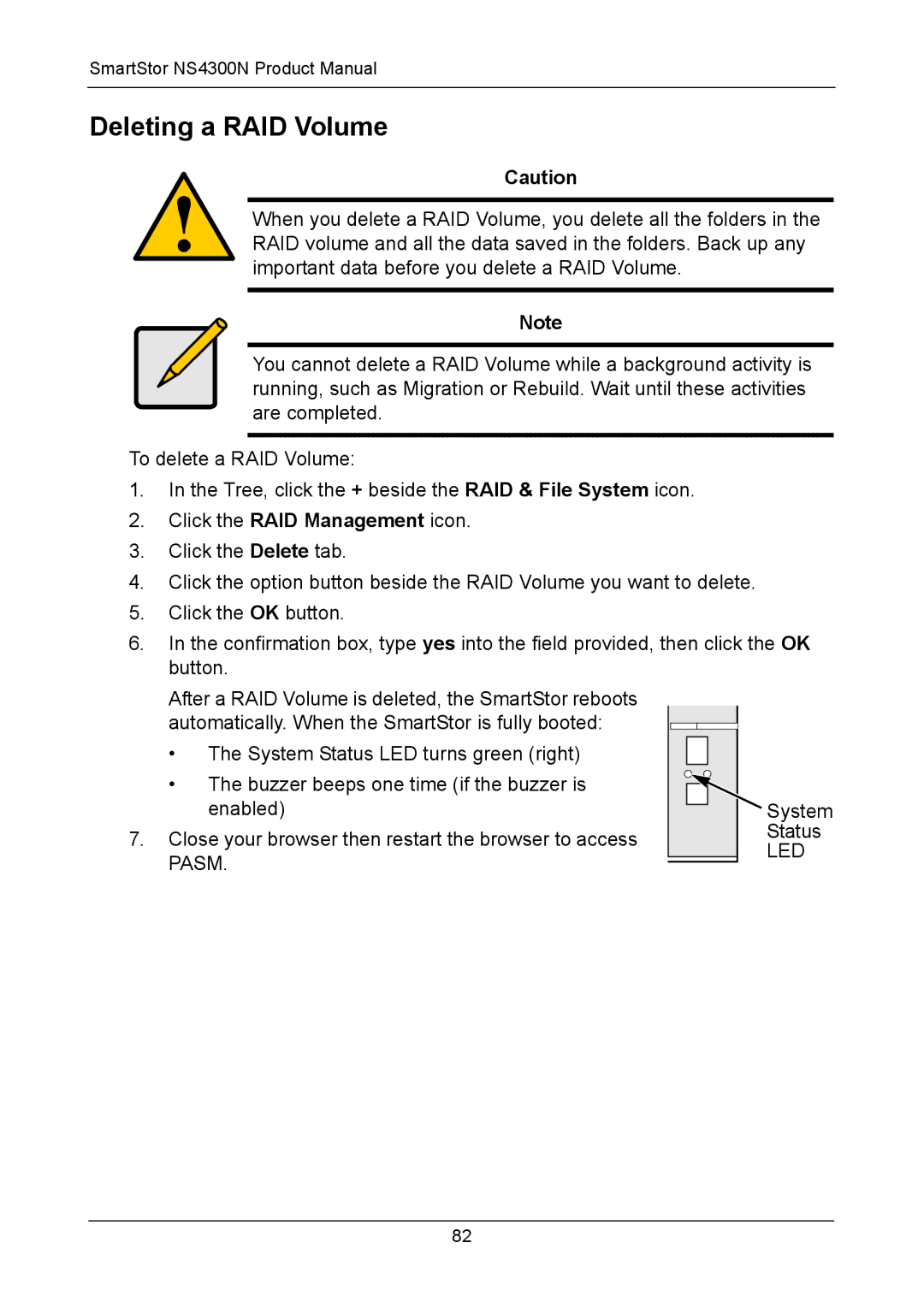 Promise Technology NS4300N manual Deleting a RAID Volume 