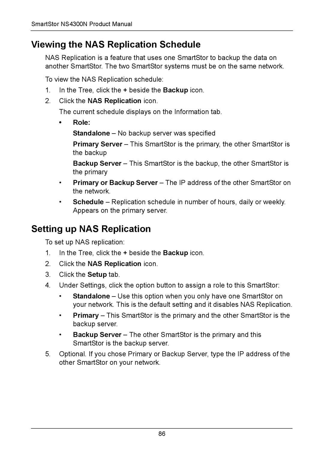 Promise Technology NS4300N manual Viewing the NAS Replication Schedule, Setting up NAS Replication, Role 