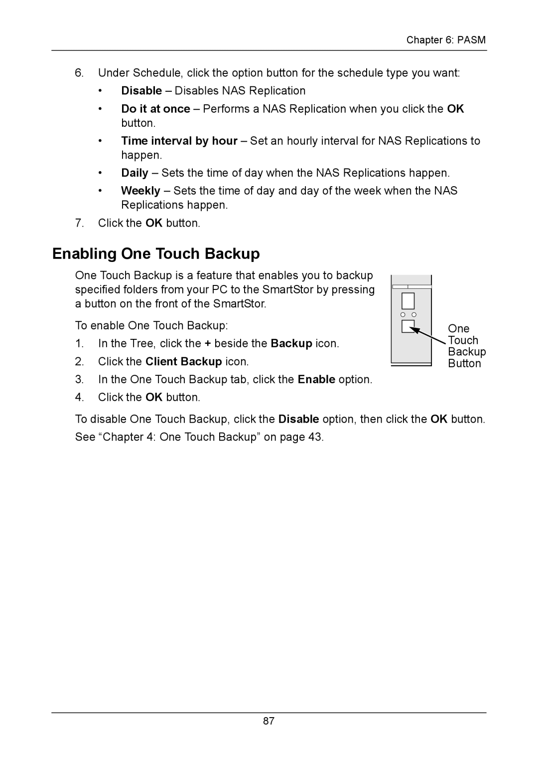 Promise Technology NS4300N manual Enabling One Touch Backup 