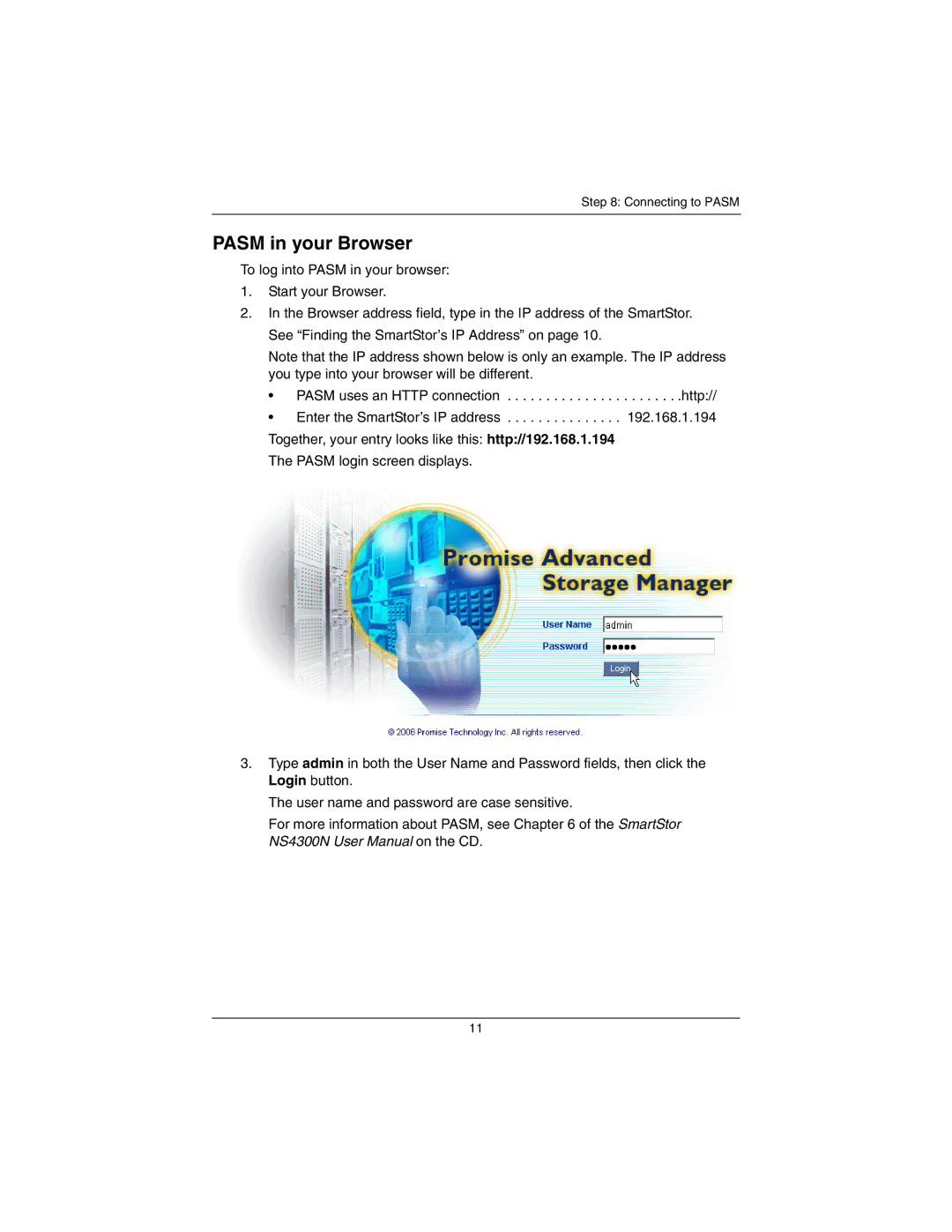 Promise Technology NS4300N quick start Pasm in your Browser 